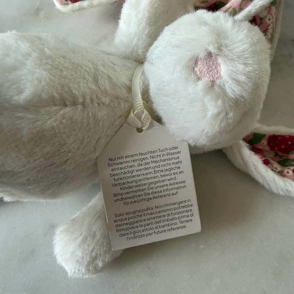 Jellycat White Bunny with Pink Strawberry Star Music Baby Toy - Picture 2 of 3
